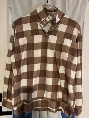 Brown and Cream Plaid Snap-Button Pullover Hoodie